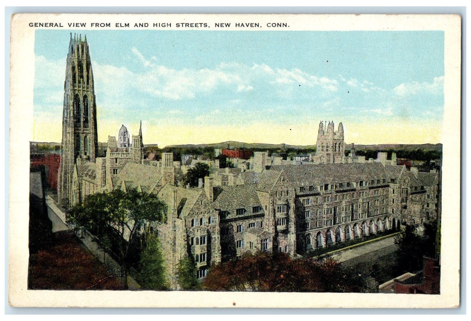 c1940's General View From Elm And High Streets New Haven Connecticut CT Postcard