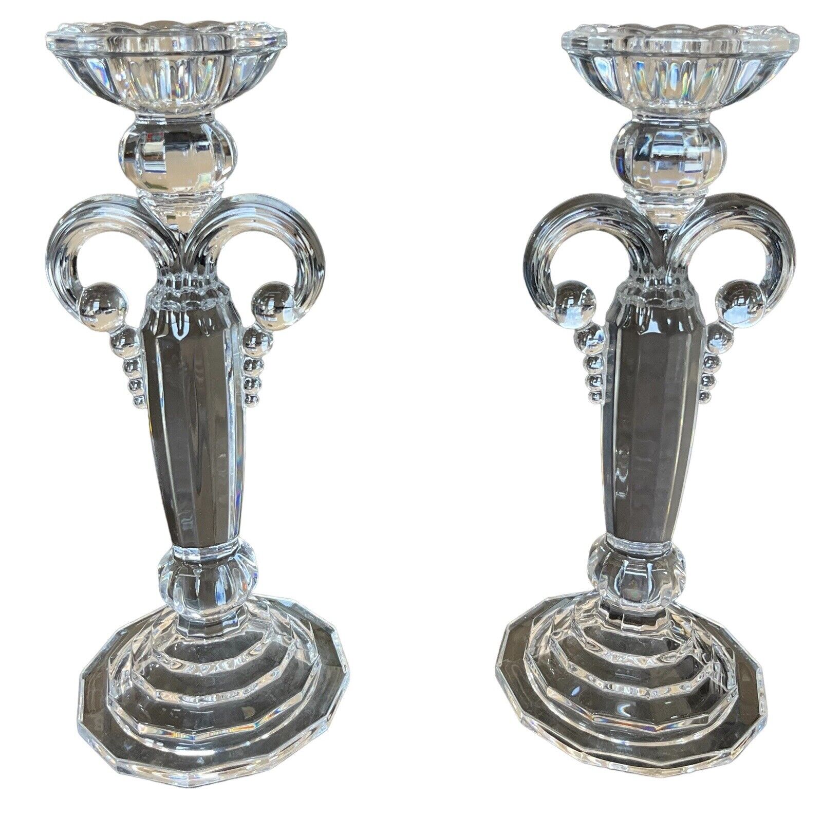 Crystal Art Deco Taper Candle Holders Pair 8.5\