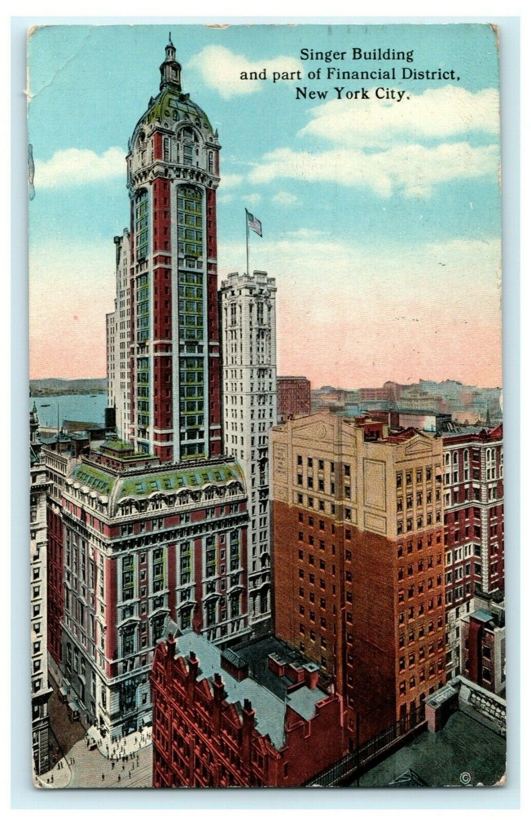 Singer Building & Financial District 1923 New York City Antique Postcard Vintage