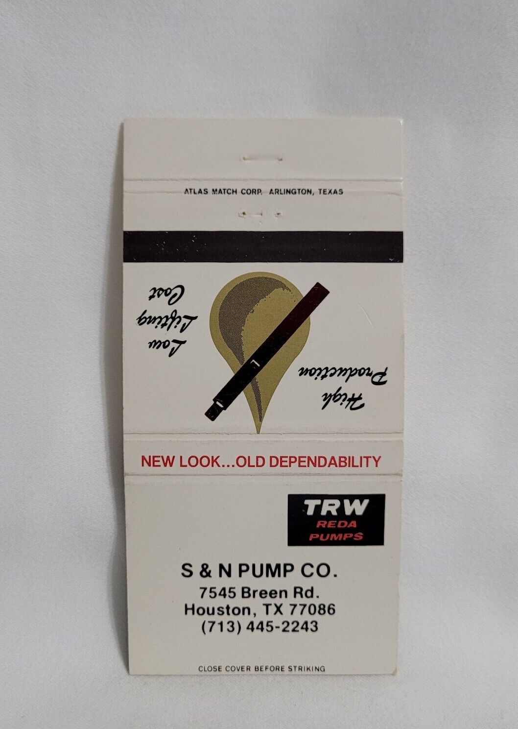 Vintage S & N TRW Reda Pumps Co Matchbook Cover Houston Texas Advertising