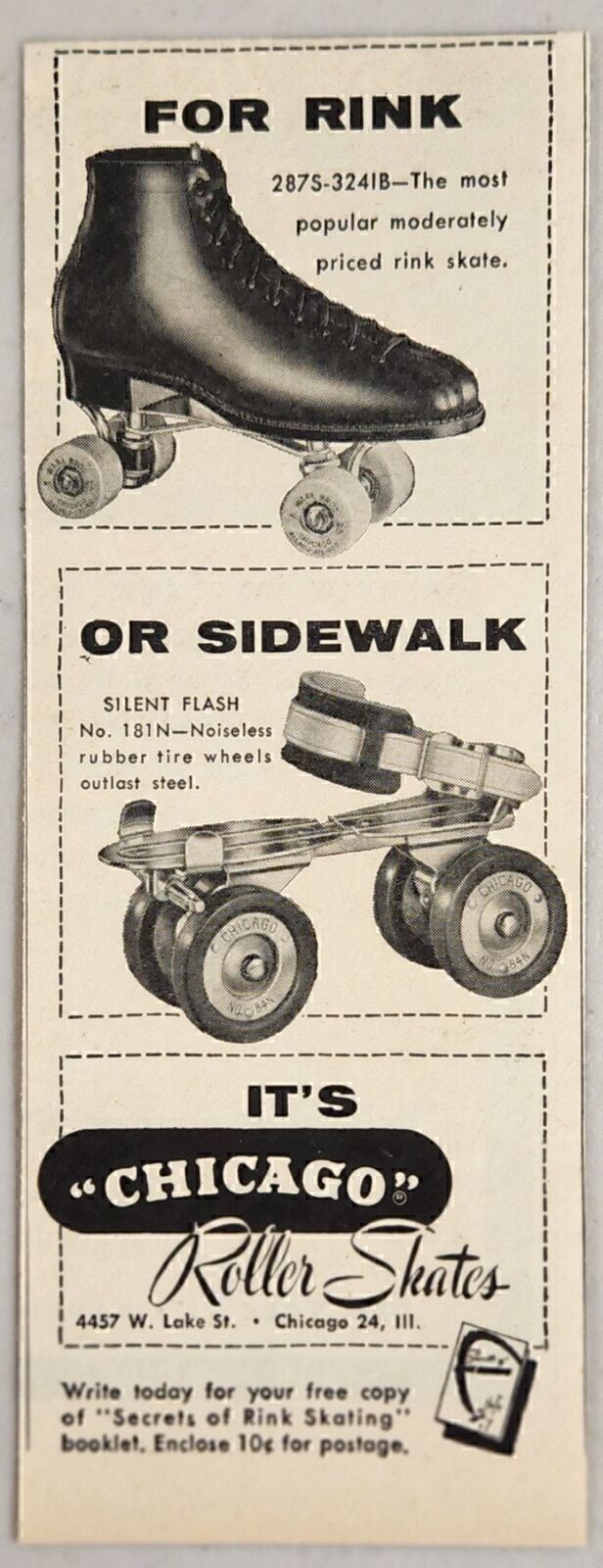 1955 Print Ad Chicago Roller Skates For Rink & Sidewalks Made in Chicago,IL