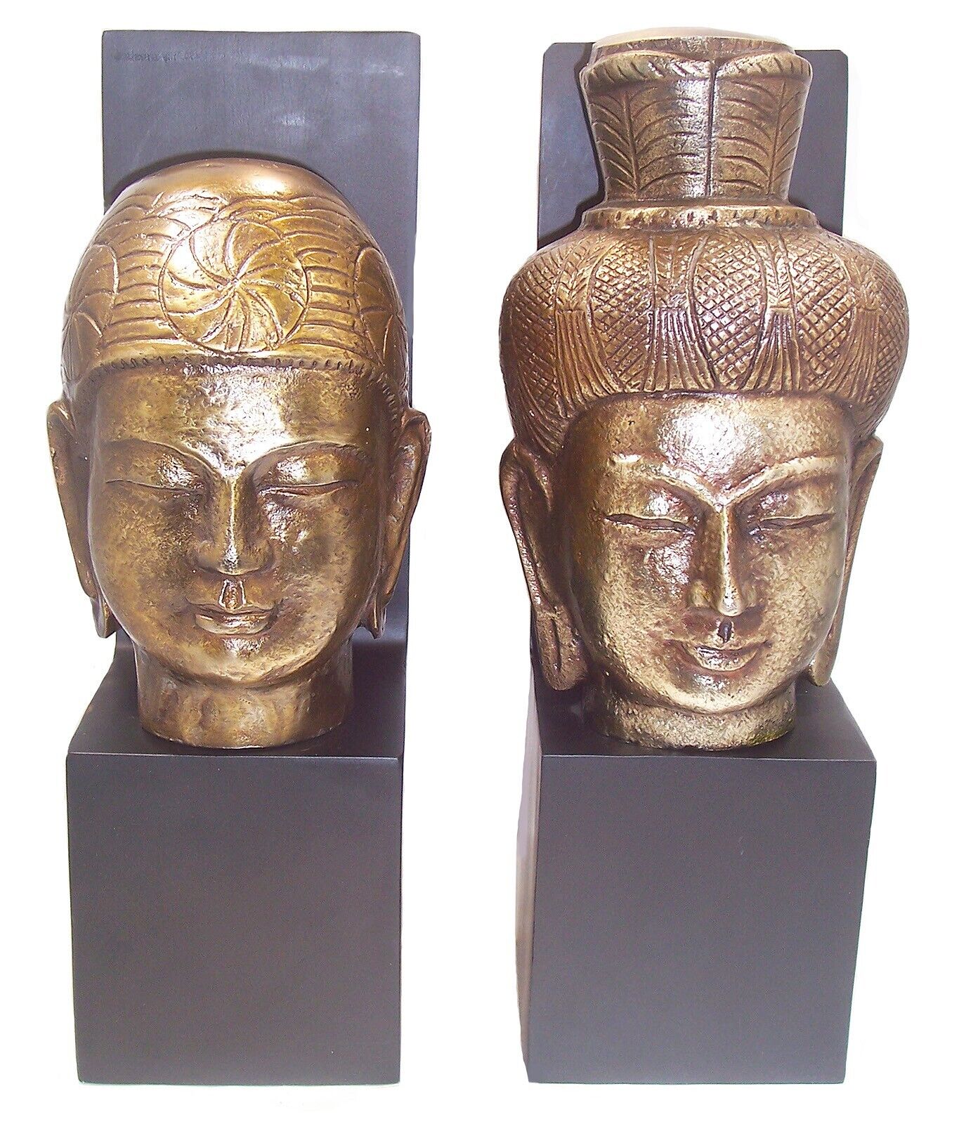 Set of 2 Bombay Company Metal Buddha Head Statues, Wall Art or Bookends 14” Tall