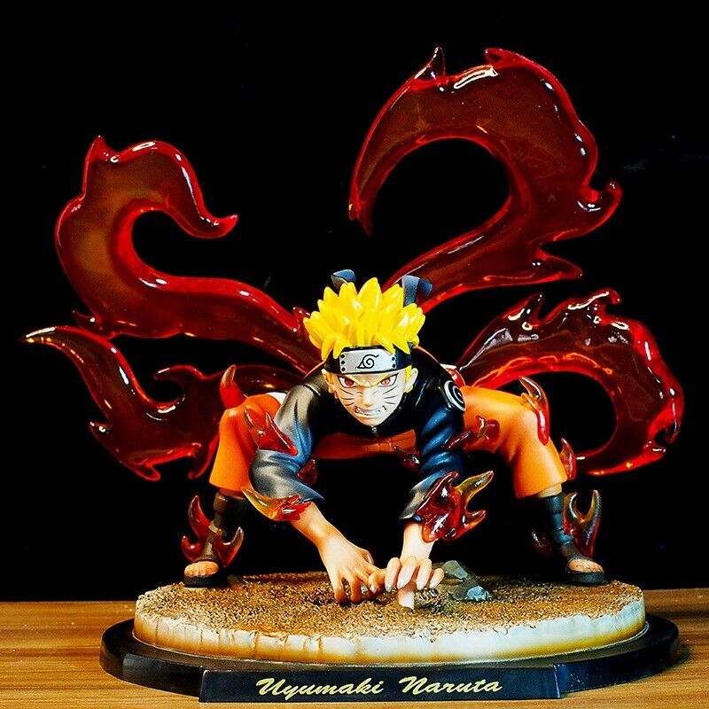 Anime Naruto Ninja Uzumaki Nine Tails Kurama Sennin Mode Flame Statue GK NO BOX