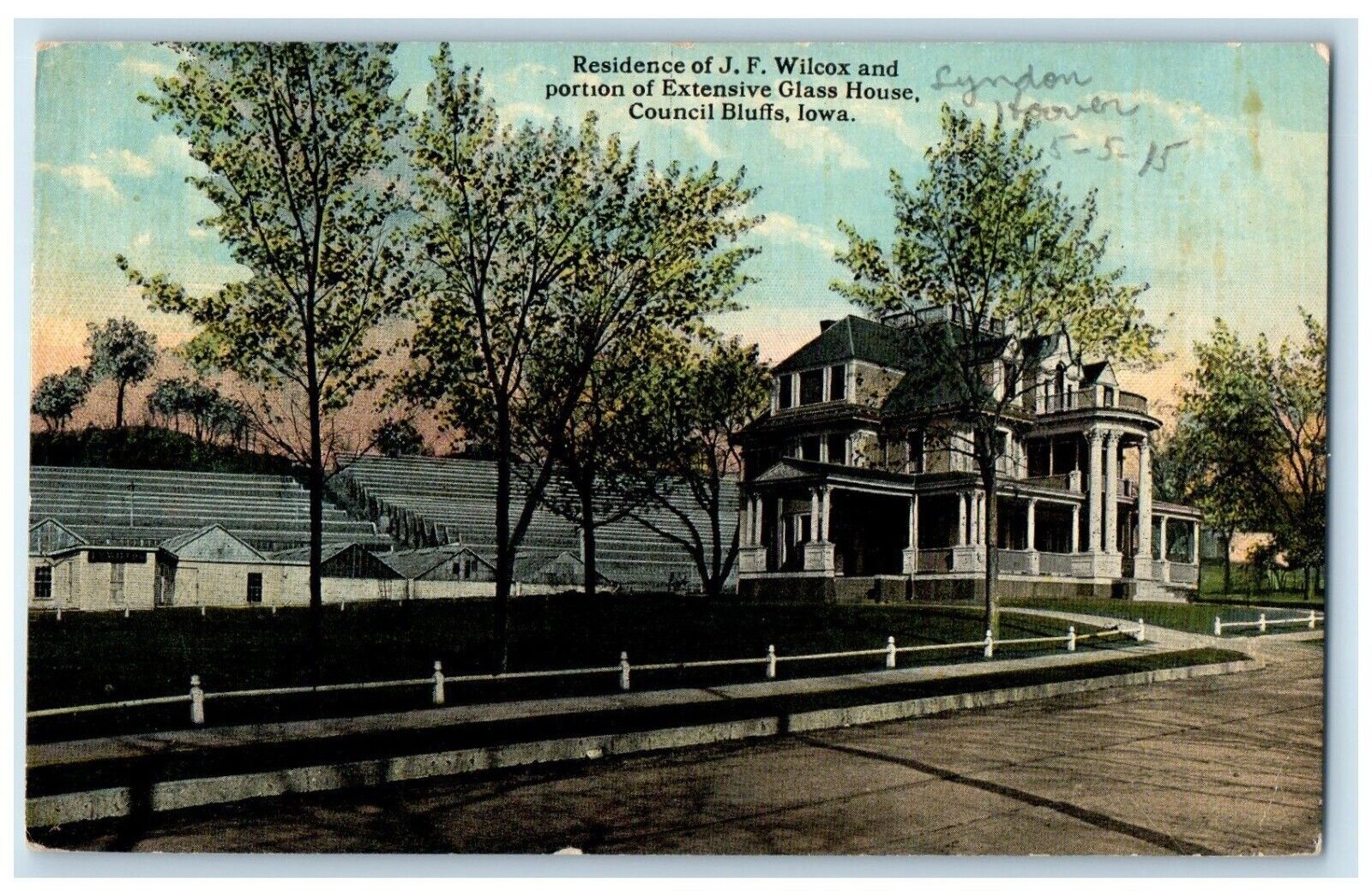 1915 Residence J. F Wilcox Portion Extensive Glass House Council Bluffs Postcard