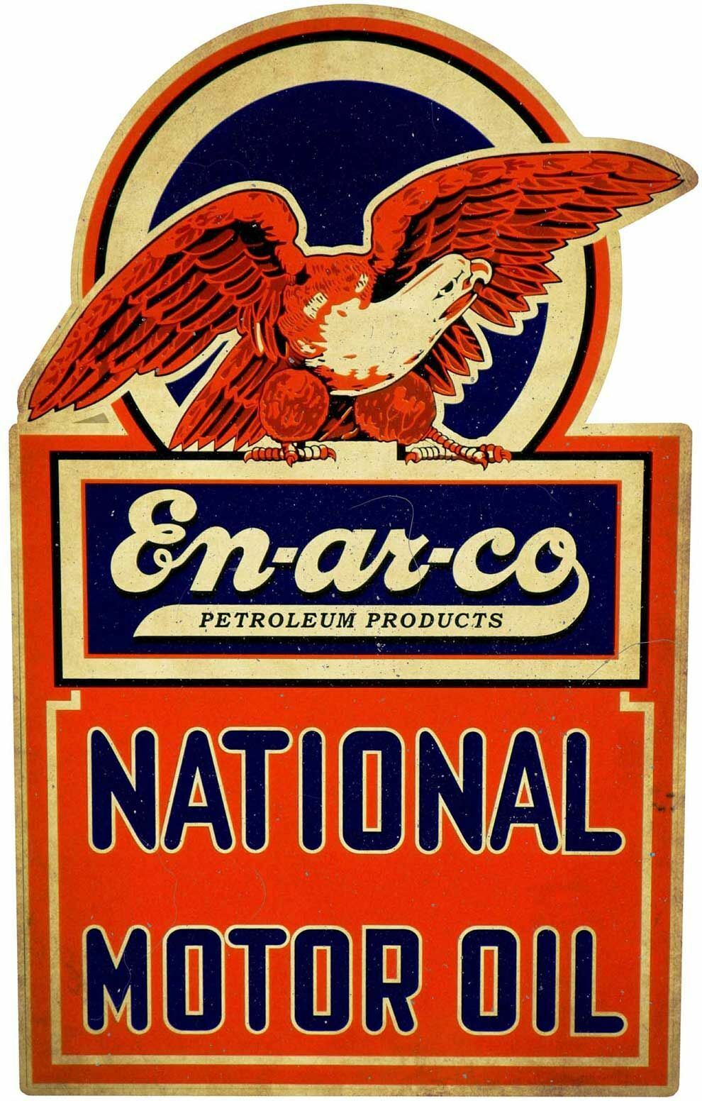 ENARCO NATIONAL MOTOR OIL EAGLE LOGO HEAVY DUTY USA MADE METAL ADVERTISING SIGN