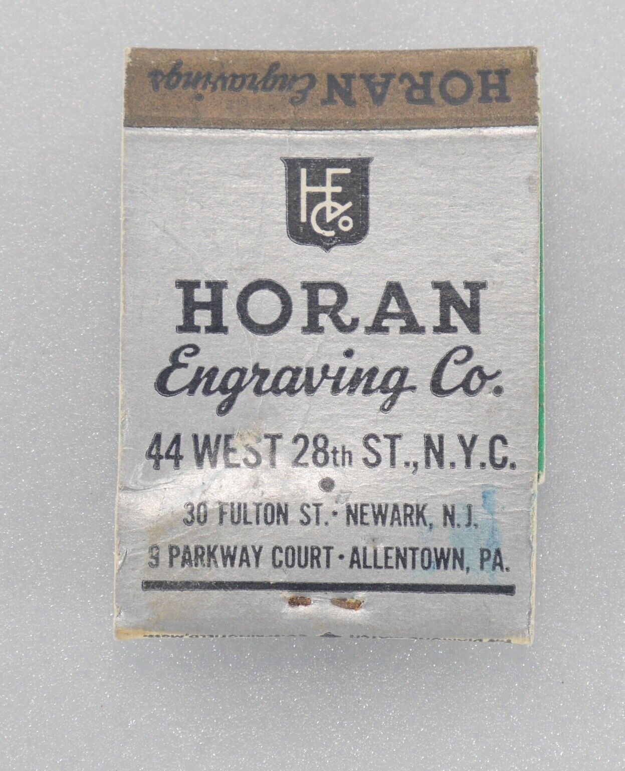 Vintage Horan Engraving Co. NYC Matchbook Cover 44 West 28th Struck