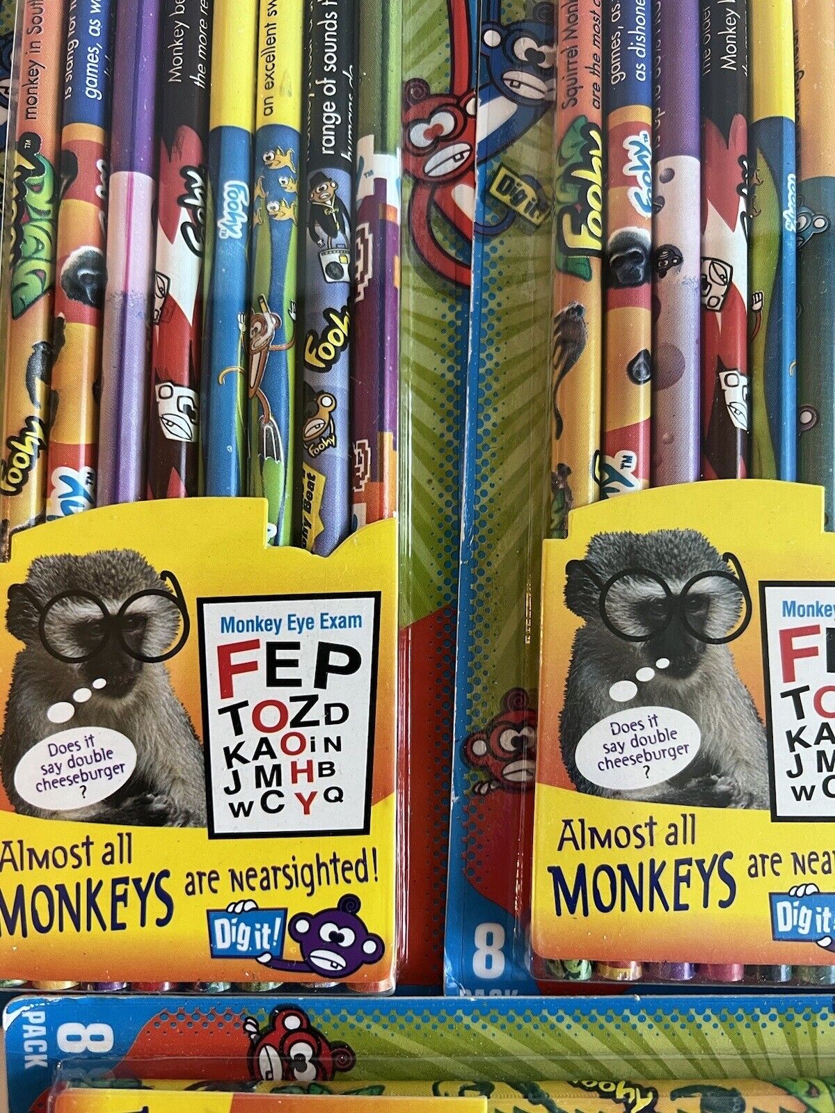 Foohy 2005 RARE Cool Writers #2 Pencils Almost All Monkeys Are Near Sighted
