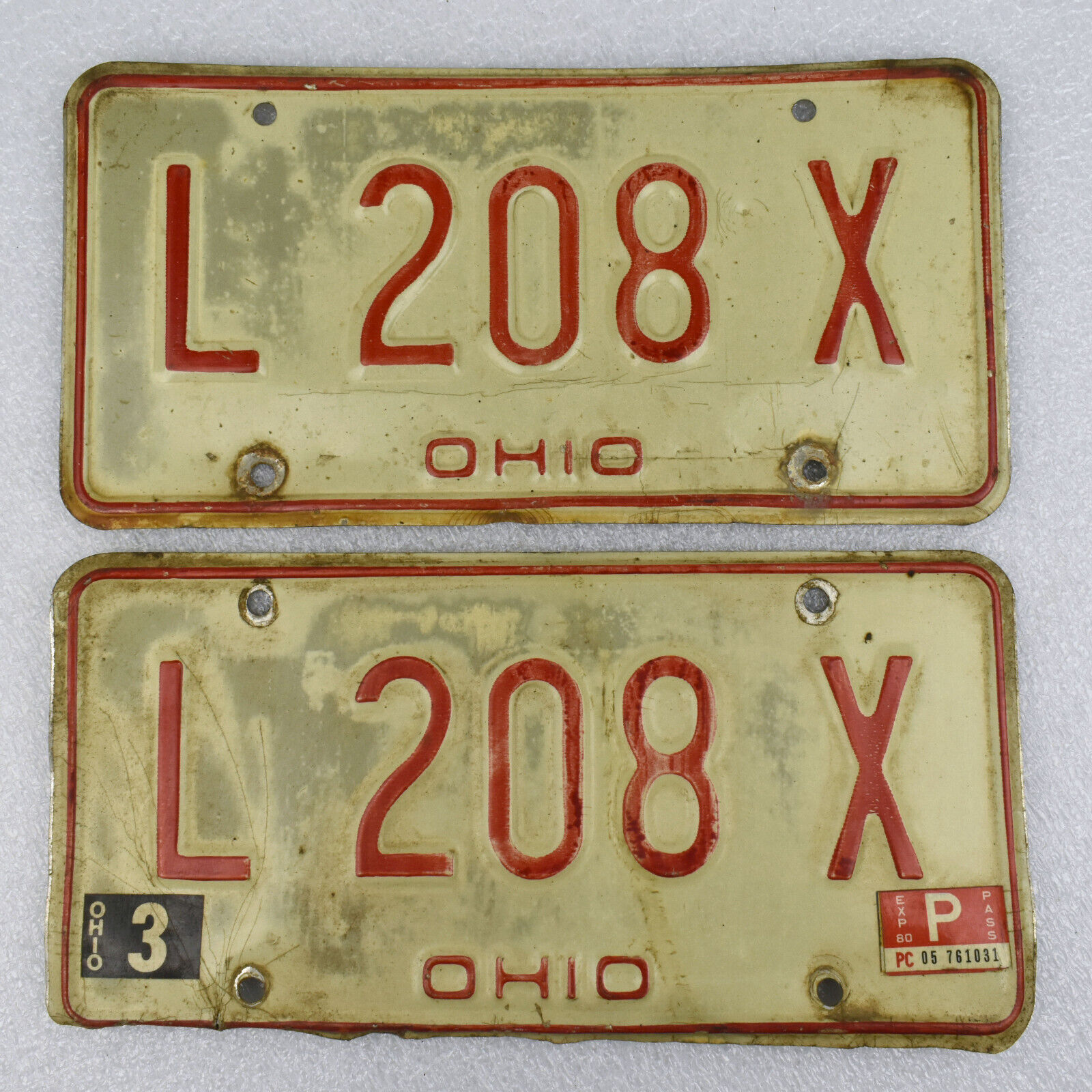 Vintage MATCHING PAIR 1976-1979 OHIO License Plates L-208-X Automobilia