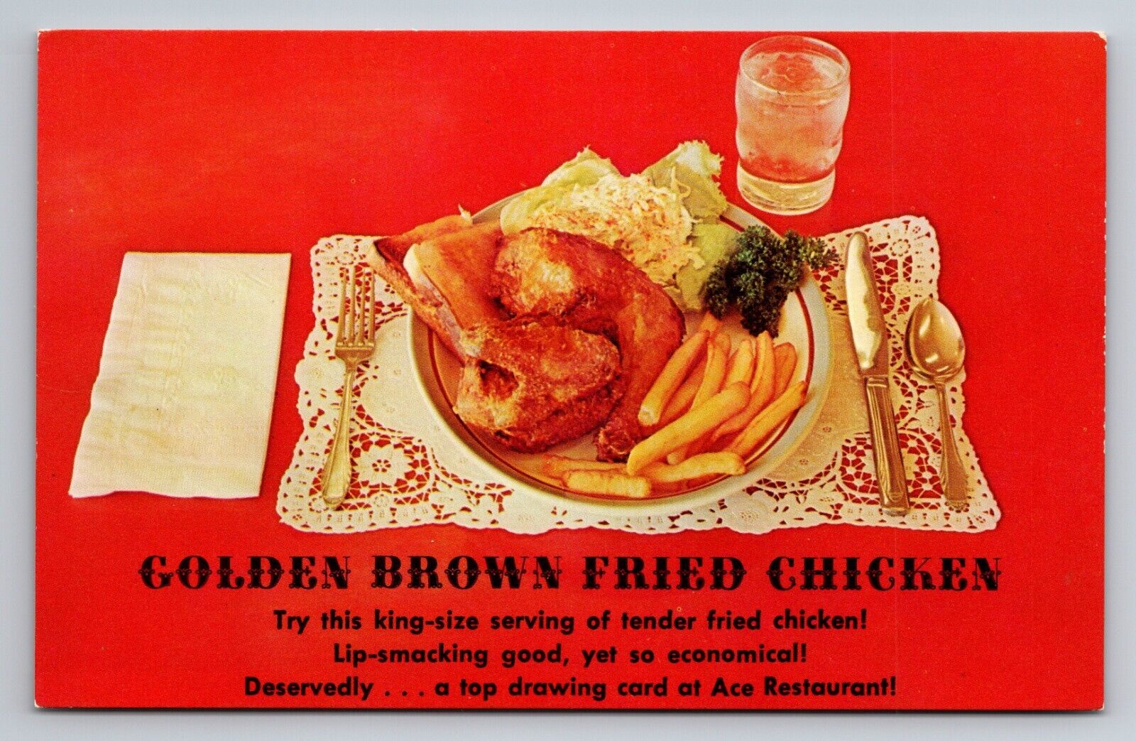 Ace Restaurant Milwaukee Wisconsin Vintage Unposted Postcard Fried Chicken