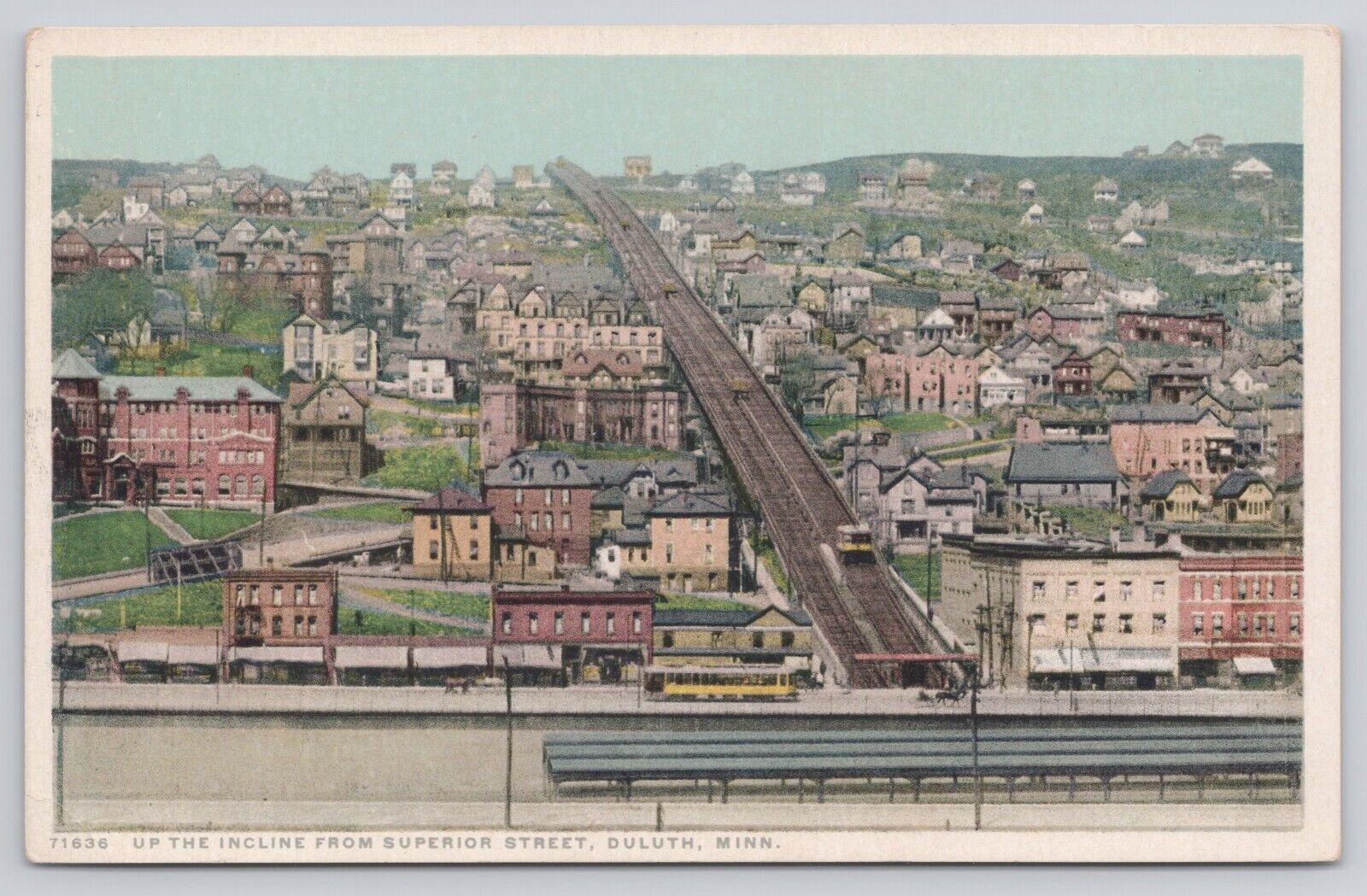 Duluth Minnesota MN Up the Incline Railroad from Superior Street Postcard