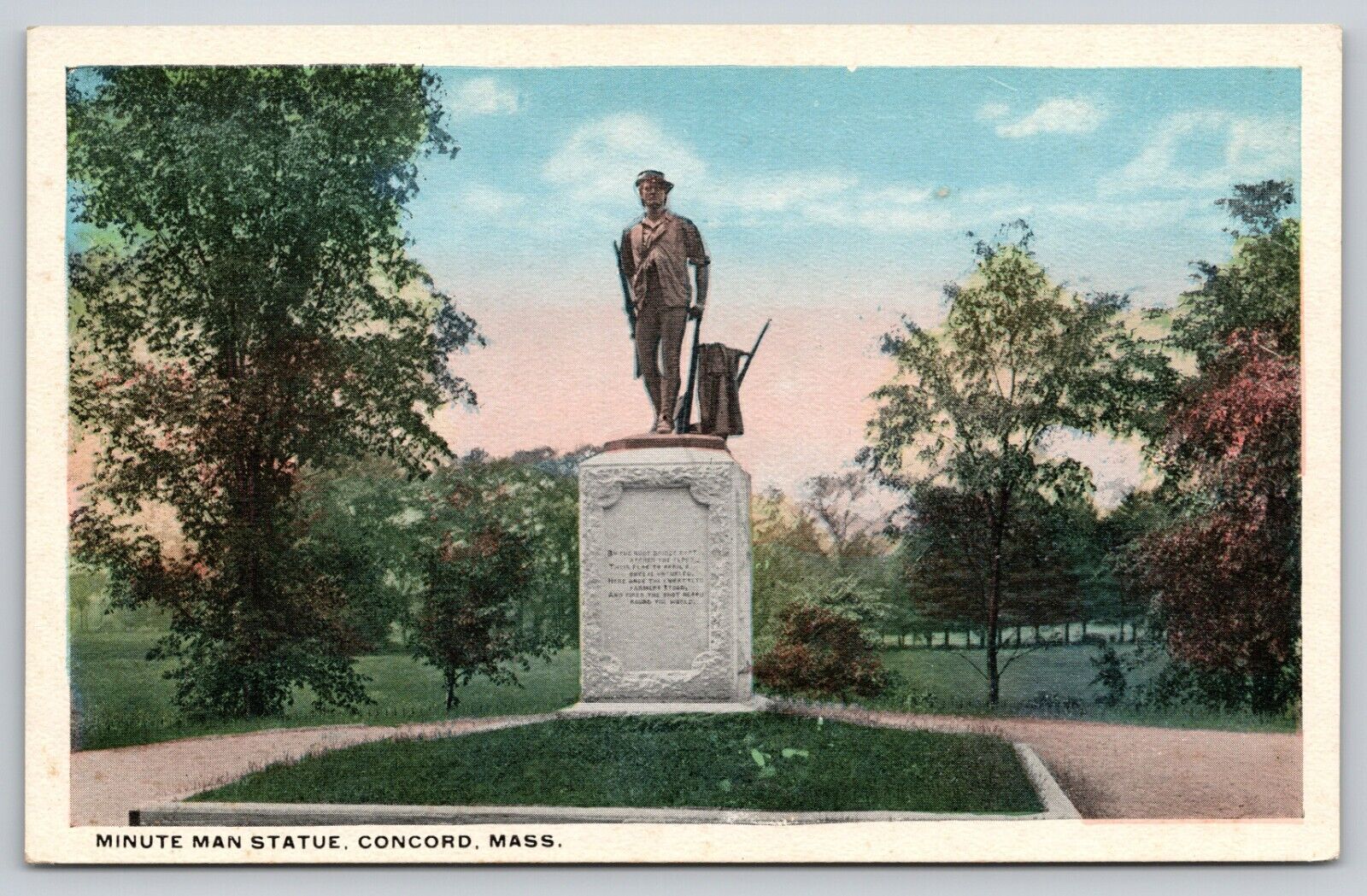 Postcard MA Concord Minute man Statue WB UNP A5