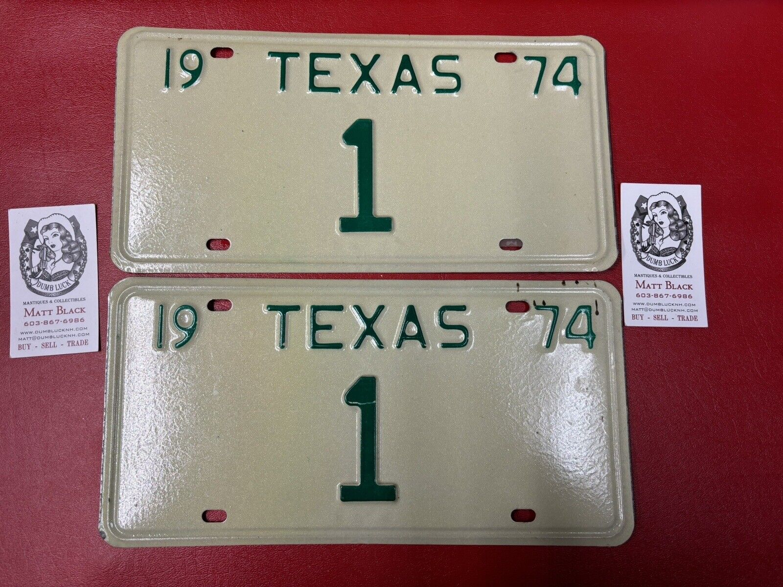 Rare Pair 1974 Texas Governor's  Dolph Briscoe License Plate Low #1 Year Of Make
