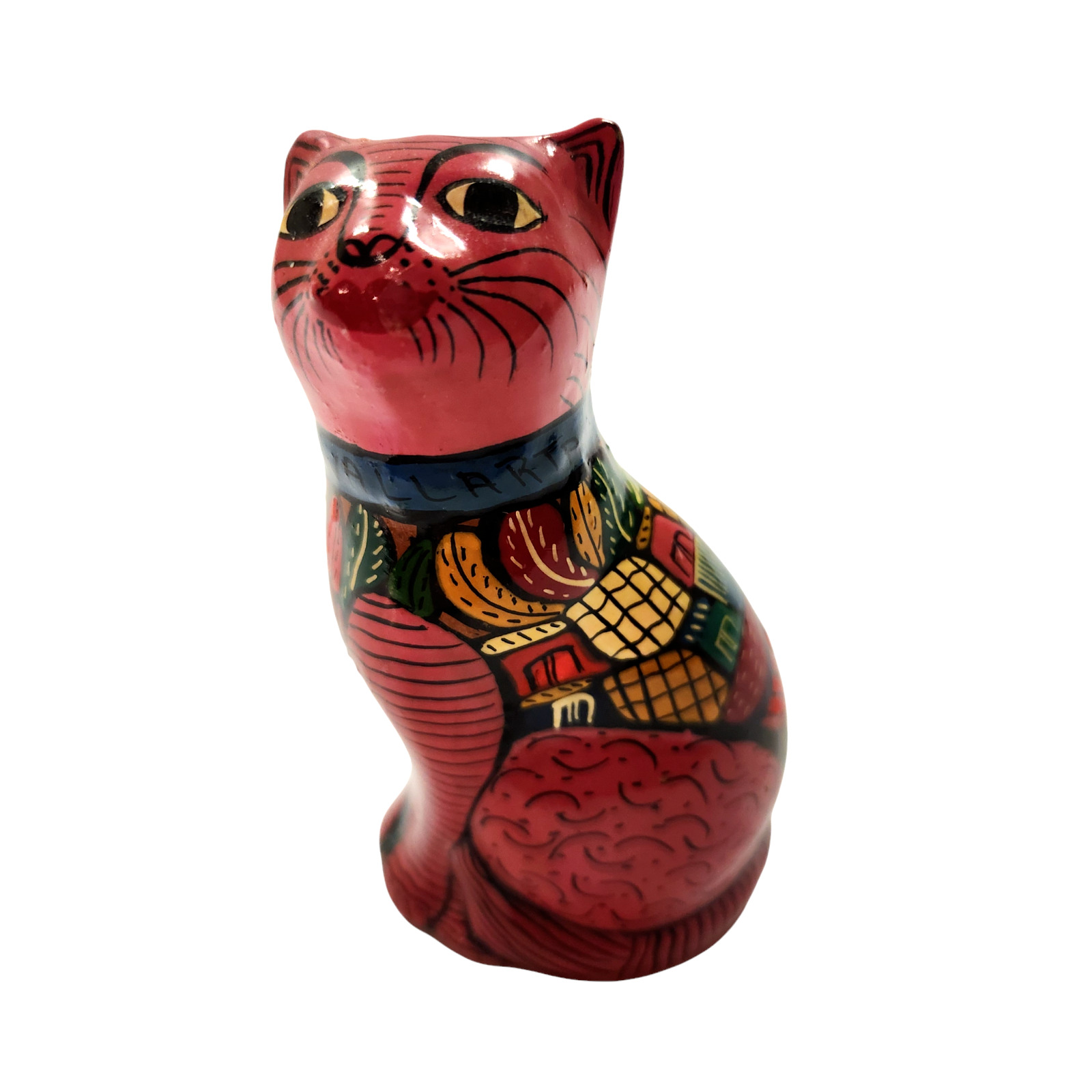 Talavera Pottery Hand Painted Red Mexican Cat Figurine
