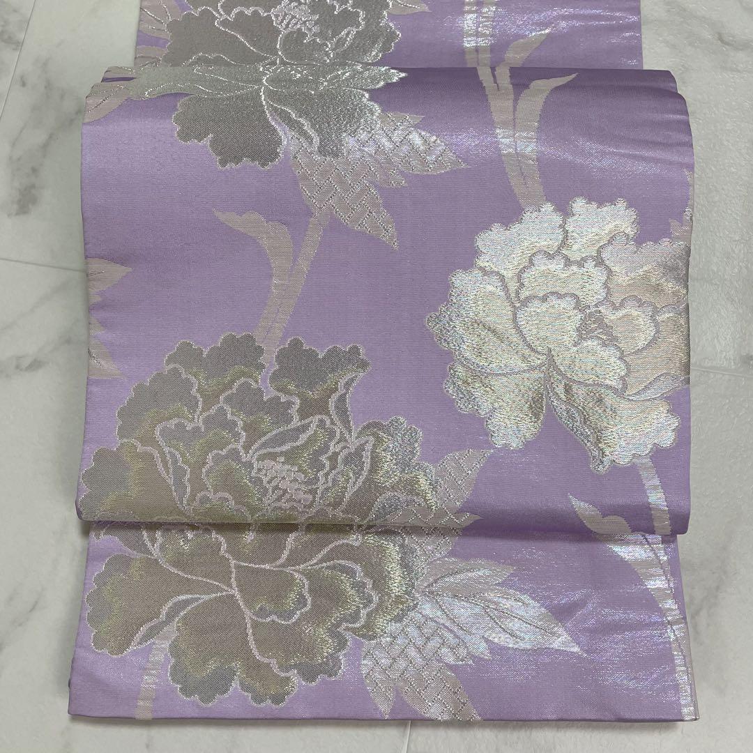 Maru OBI KIMONO belt Pure Silk traditional woven purple & silver Japanese