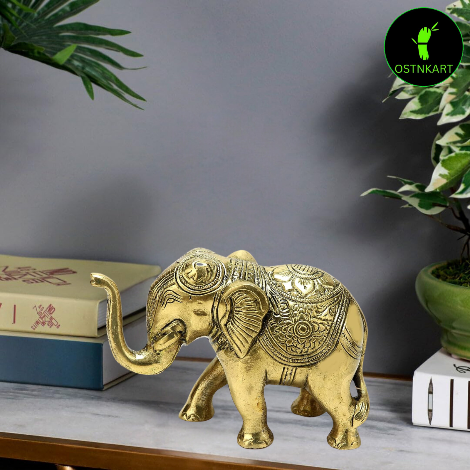 Feng Shui Elegant Brass Elephant Statue Lucky Figurine Gift Home & Office Decor