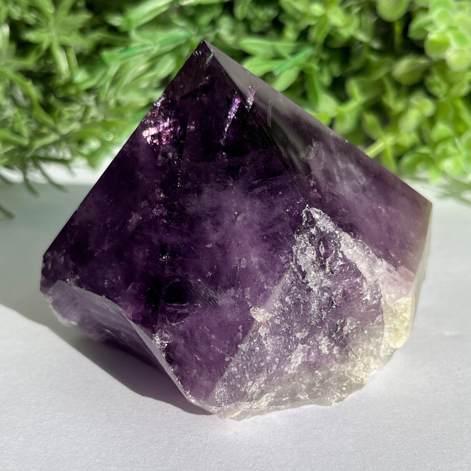 Stunning Amethyst Crystal Point Part Polished Cut Base Beautiful Gift 336g