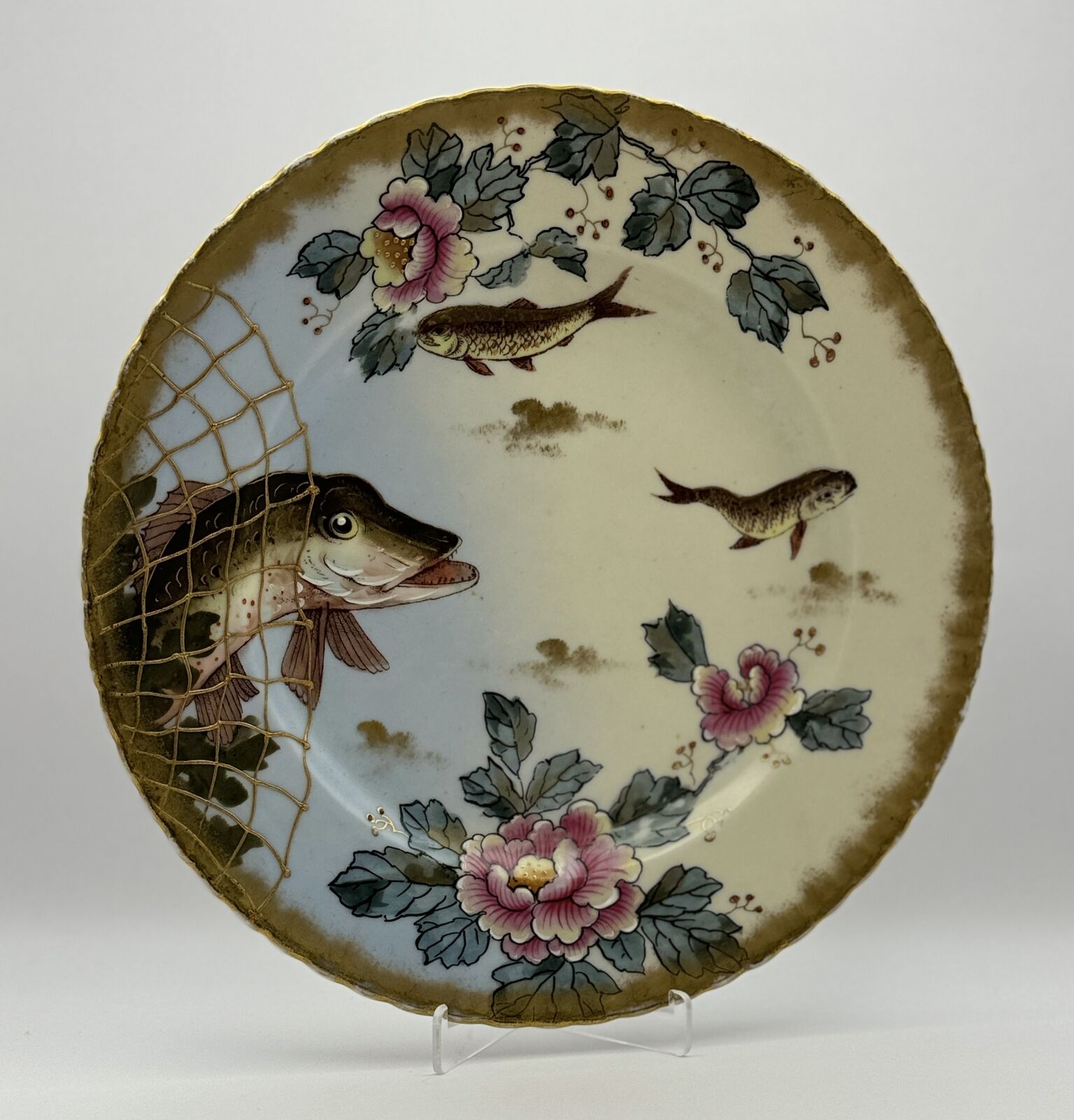 Rare Victoria Austria Plate - Hand-Painted Fish & Floral Design