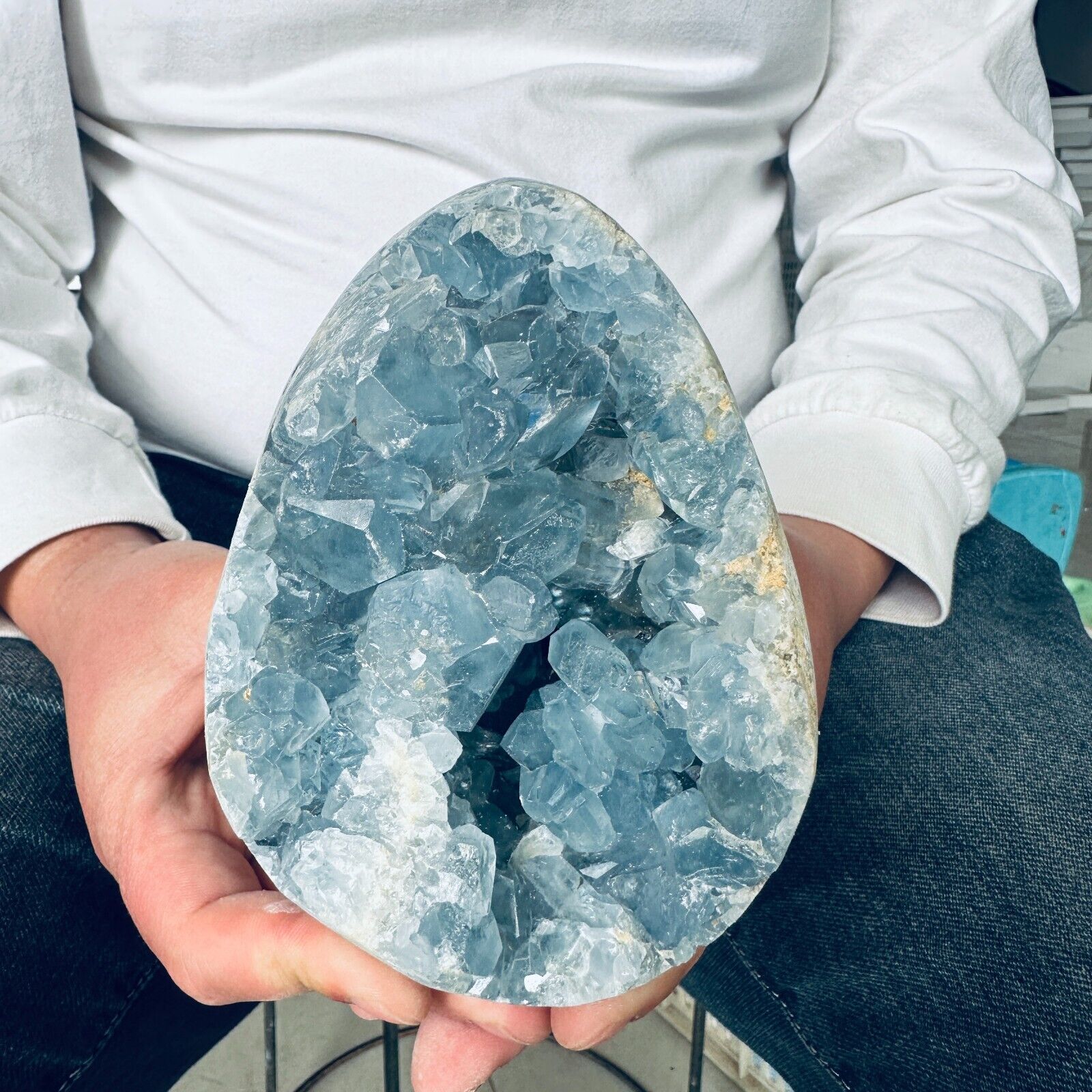 5.5LB Natural Beautiful Blue Celestite Crystal Geode Cave Mineral Specim2550g