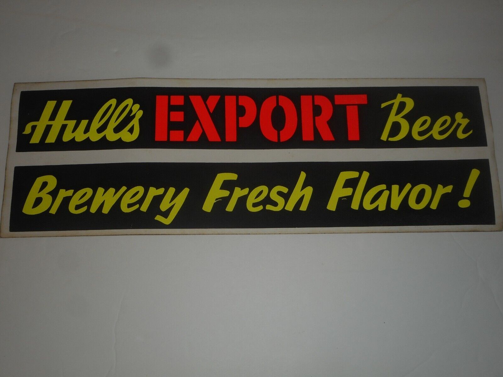 HULL\'S EXPORT BEER Brewery Fresh Flavor 1960\'s FASSON Bumper Sticker 15.5\