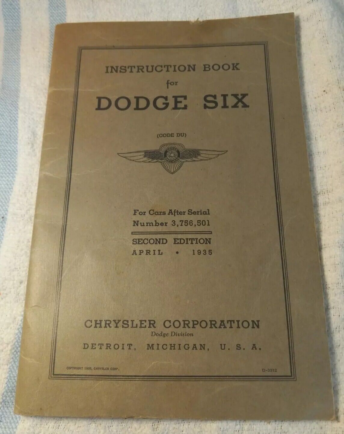 Dodge Six 1935  Instruction Book for The New Dodge Six Second Edition Rare Paper