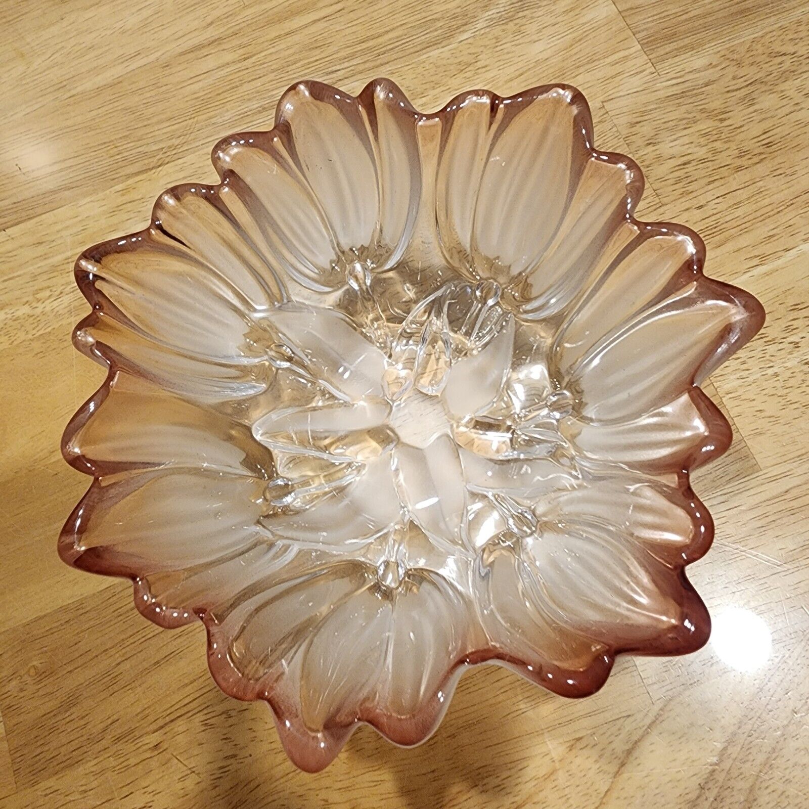 Vintage Mikasa Crystal Pink Tulip Bowl 6 1/2in Floral Frosted 