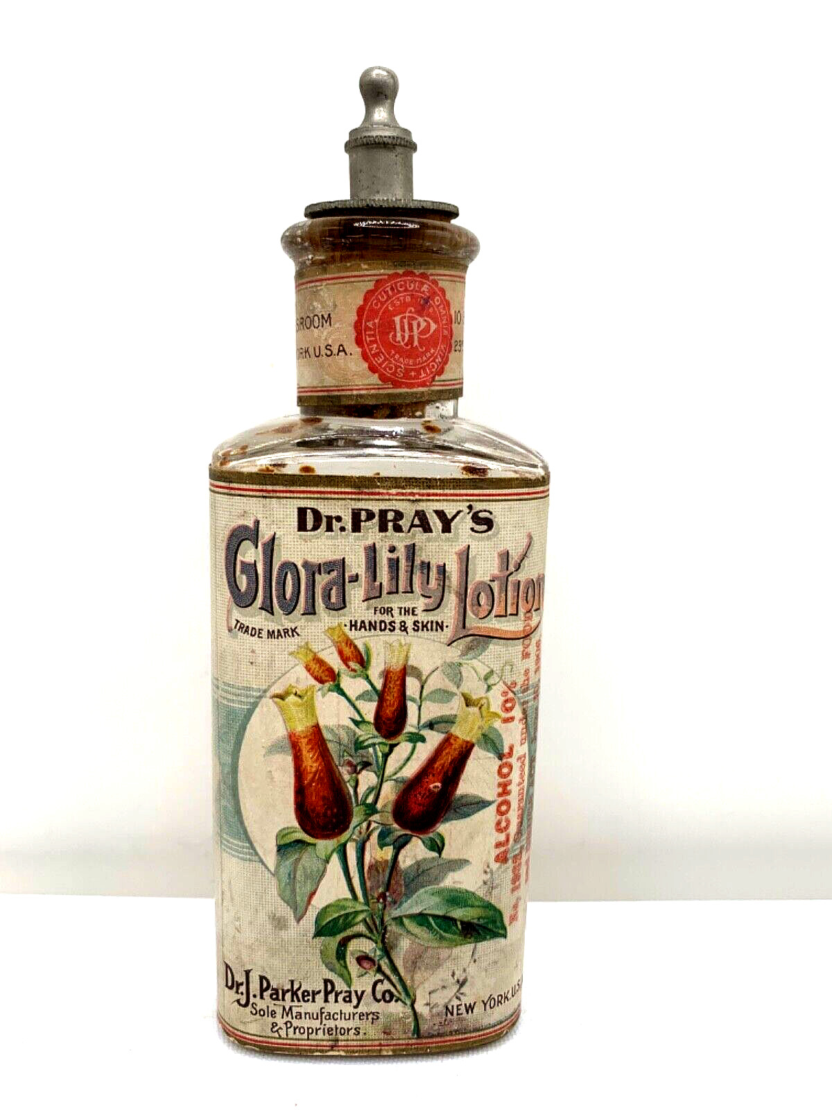 Rare  Antique perfume lotion bottle.  Gloria-Lily, Dr Pray Co.  early 1900s.