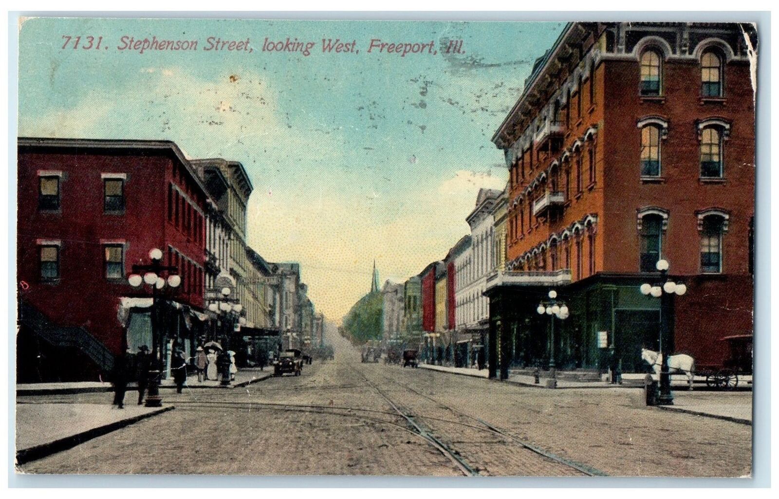 1912 Stephenson Street Looking West Shops Freeport Illinois IL Posted Postcard