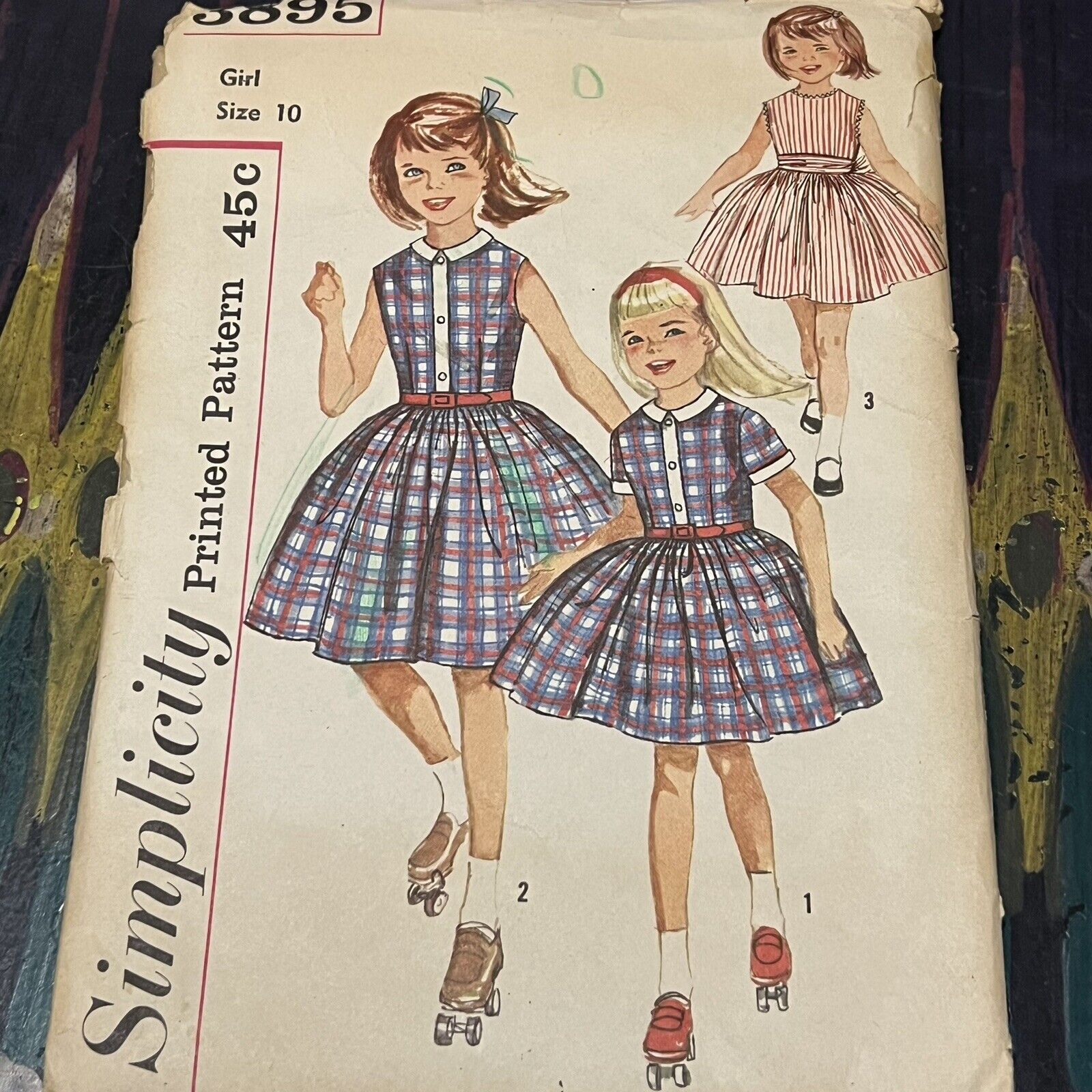 Vintage 1950s 60s Simplicity 3895 Girls Full Skirt Dress Sewing Pattern 10 UNCUT