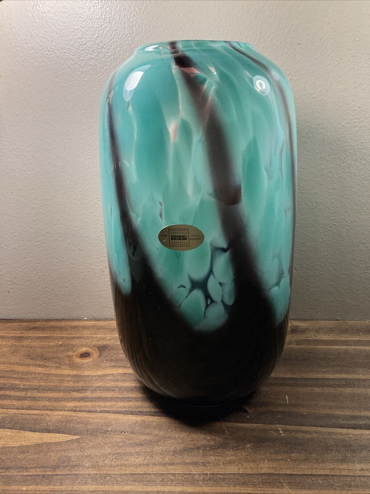 Vintage Abigails Czech Republic Large Art Glass Vase Amethyst with Teal Accents