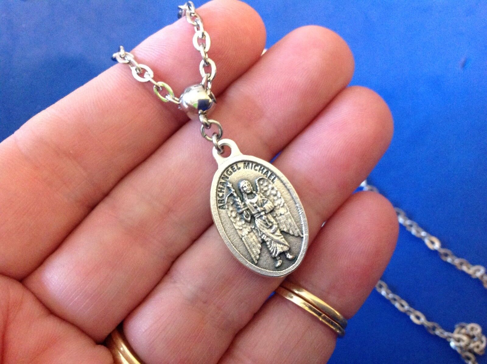 Rare ARCHANGEL St MICHAEL Saint Medal NECKLACE Pendant Angel Stainless Chain 29