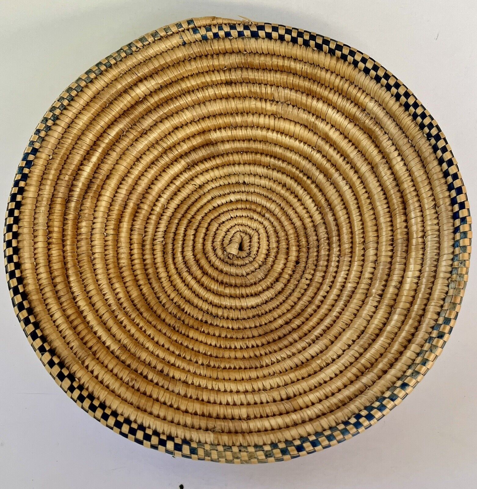 Southwestern Native Tightly Woven Bowl Natural  With Colored Rim Accent 8 In