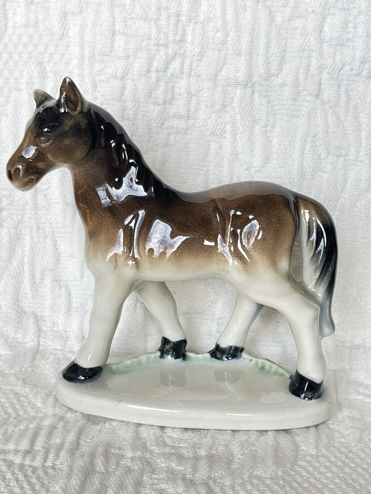 Vintage Horse Figurine Brown And White Ceramic Unmarked