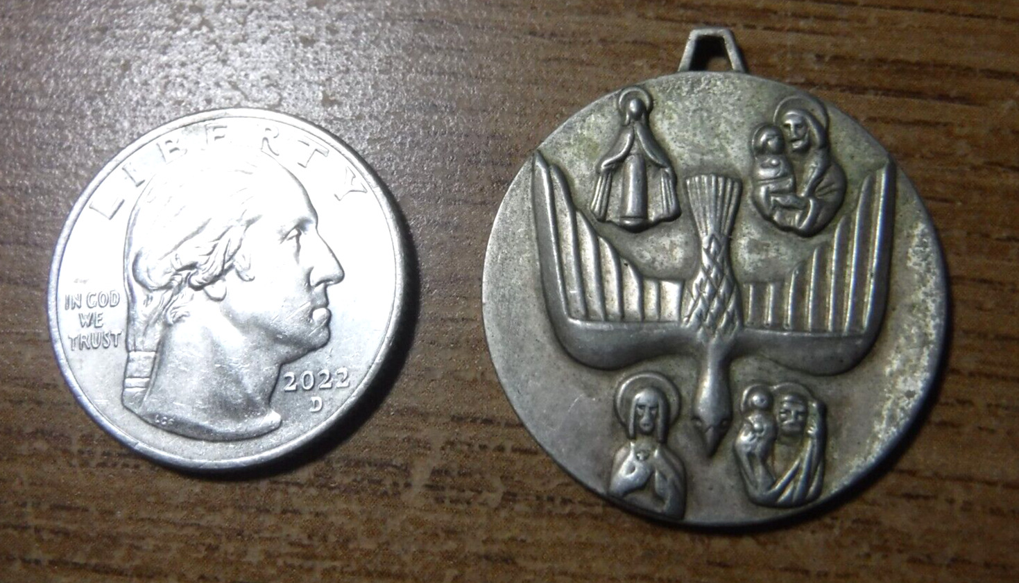 Large Vintage Four Way Medal Catholic Mid Century Modern Pendant