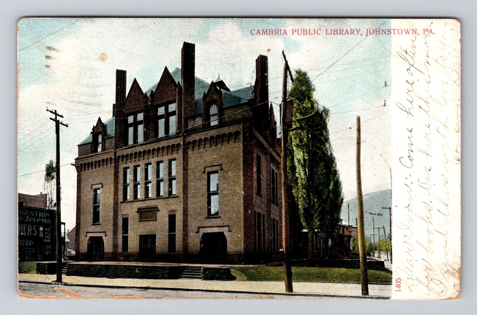 Johnstown PA-Pennsylvania, Cambria Public Library, Vintage c1907 Postcard