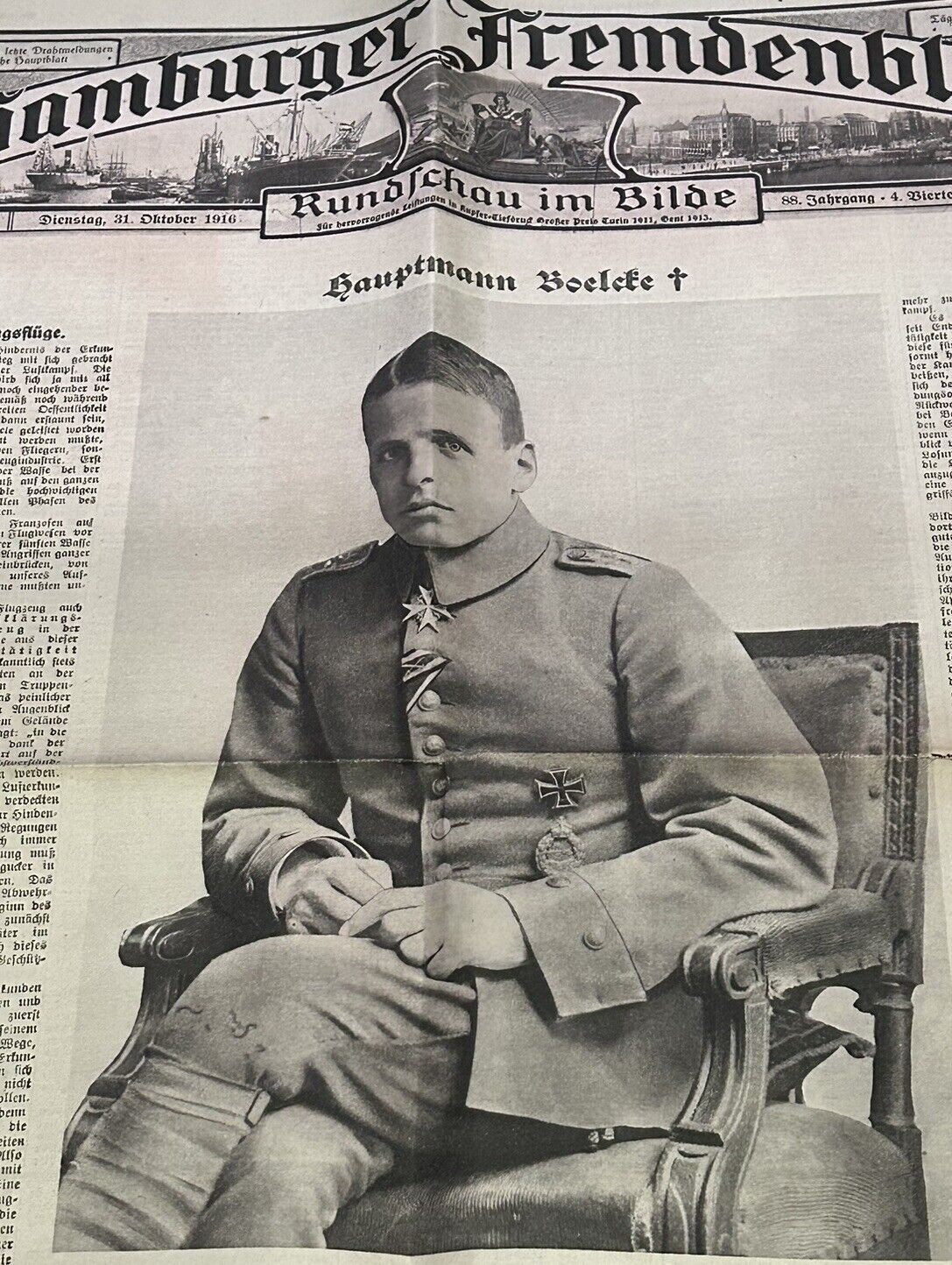 WW1 German Paper 31 Oct. 1916 - Flieger Hptm. Oswald Boelcke KIA 28 Oct. 1916