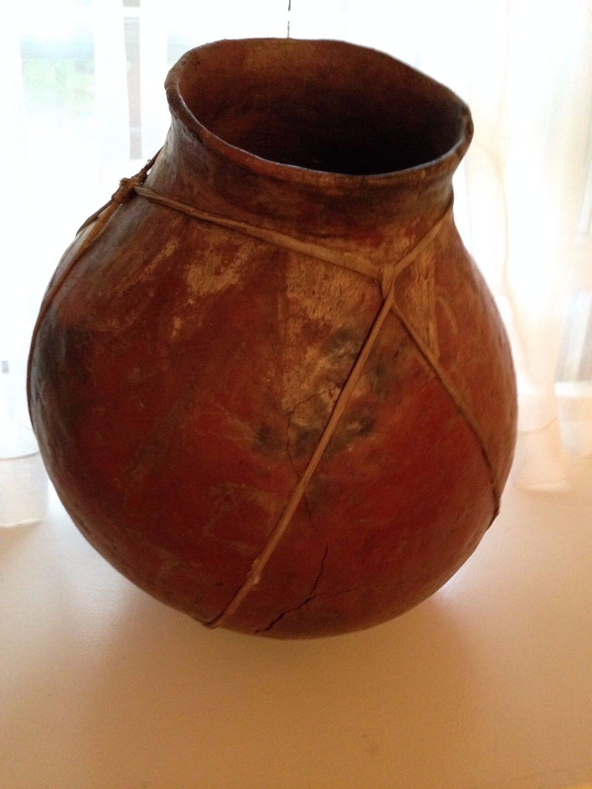 Antique LARGE Hand Made Tarahumara pottery vessel vase Vintage 1920\'s 