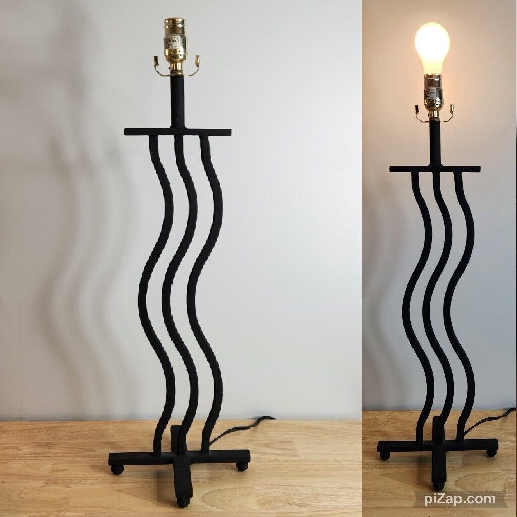 Vtg Postmodern Memphis Group Sculpture Squiggle Wave Table Lamp Cast Iron 80s 90