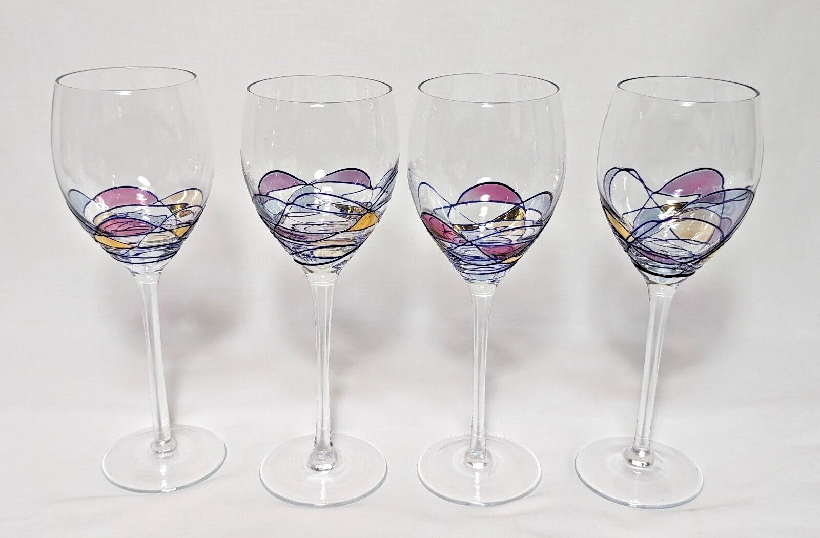 Milano Romanian Mosaic Stained Glass Long Stem Wine Glasses 8.5 in Set of 4