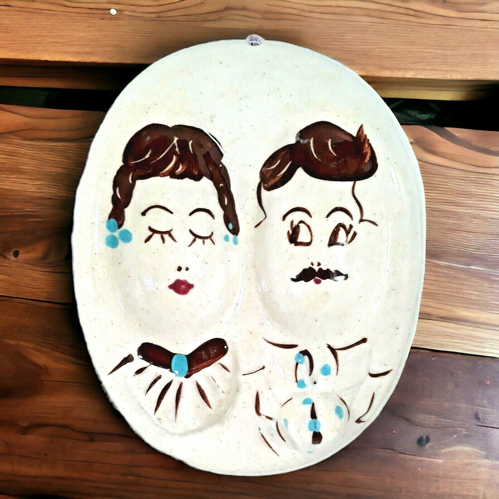 1950s Herman's Ceramic Double Spoon Rest Old Fashioned Lady Man Couple 1951 Vtg