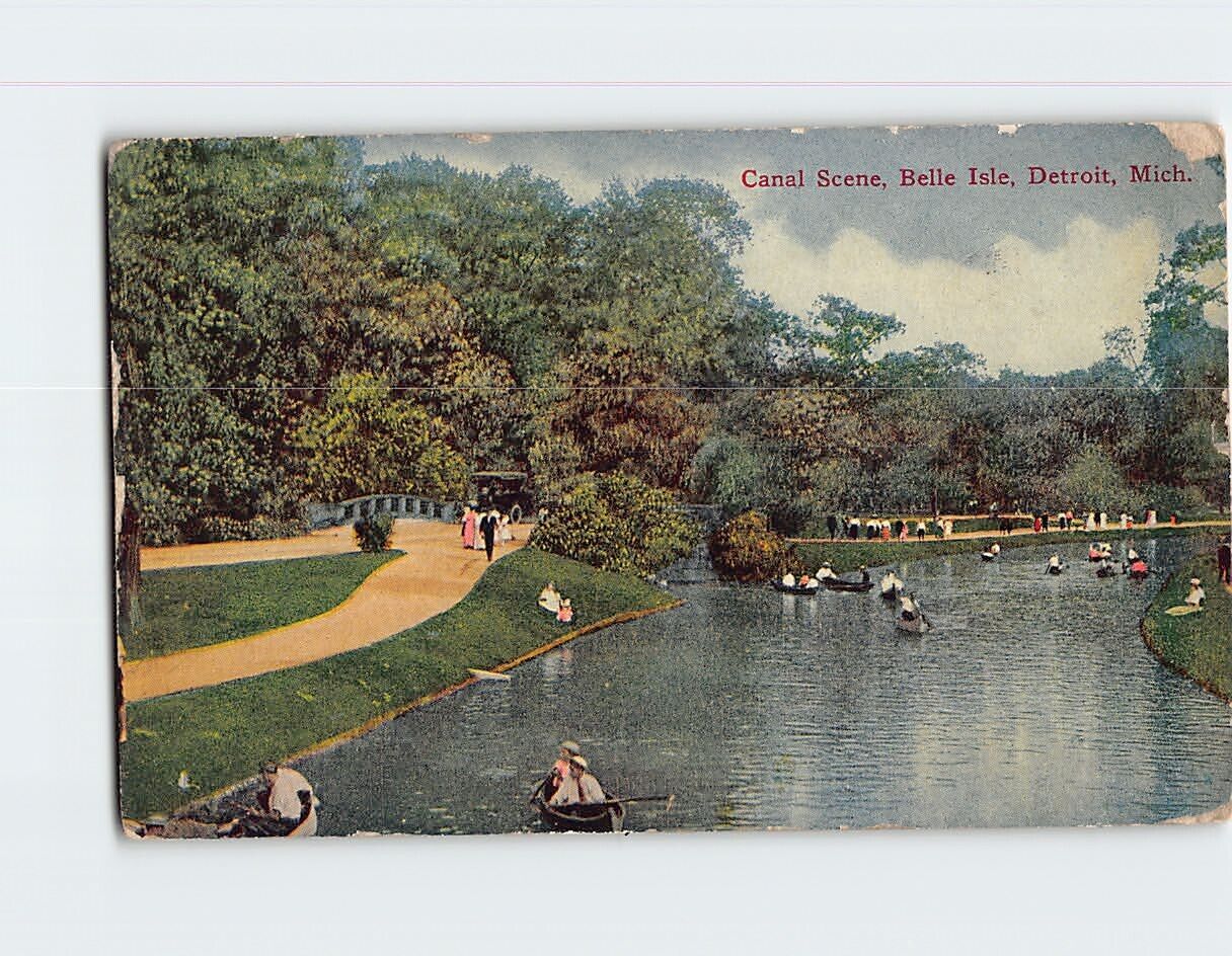 Postcard Canal Scene Belle Isle Detroit Michigan USA