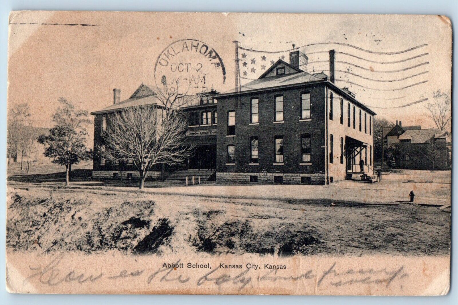 Kansas City Kansas KS Postcard Abbott School Building Exterior View 1906 Antique