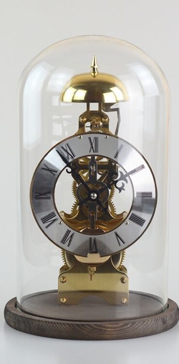31 days Mechanical Manual Windup Skeleton Table Clock with transparent dome