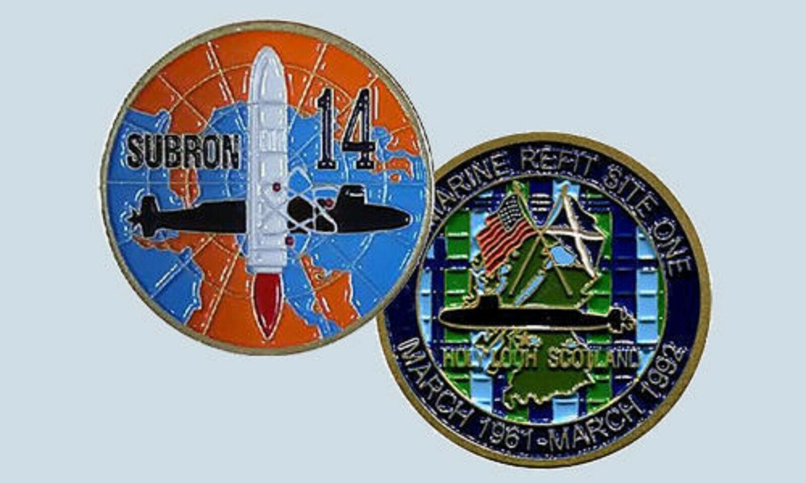 NAVY SUBMARINE SQUADRON 14 FOURTEEN HOLY LOCH SCOTLAND COMSUBRON CHALLENGE COIN