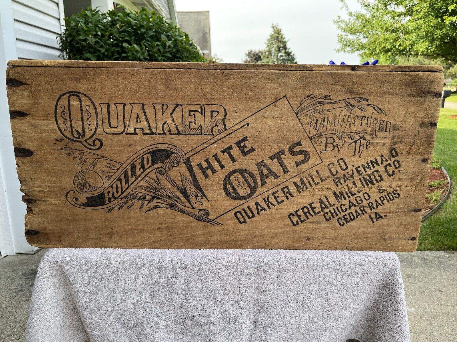RARE Quaker Oats Rolled White Oats XL Shipping Crate Quaker Mill Co Ravenna Ohio