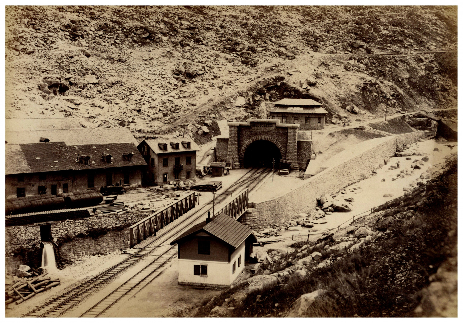 Switzerland, Gotthard Tunnel Entrance to Goeschenen Vintage Print, Alb Print