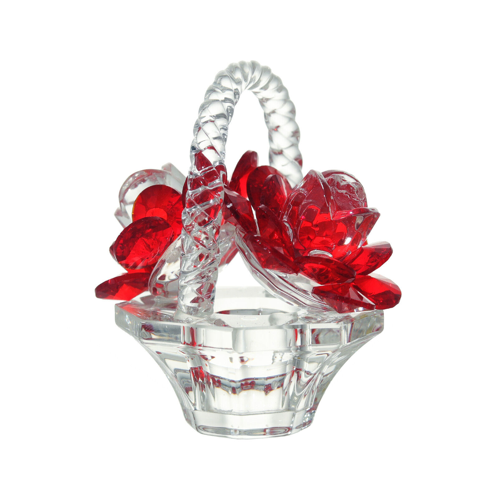 Colorful Crystal Rose Flower Basket Figurines Collectible Glass Flower Ornament