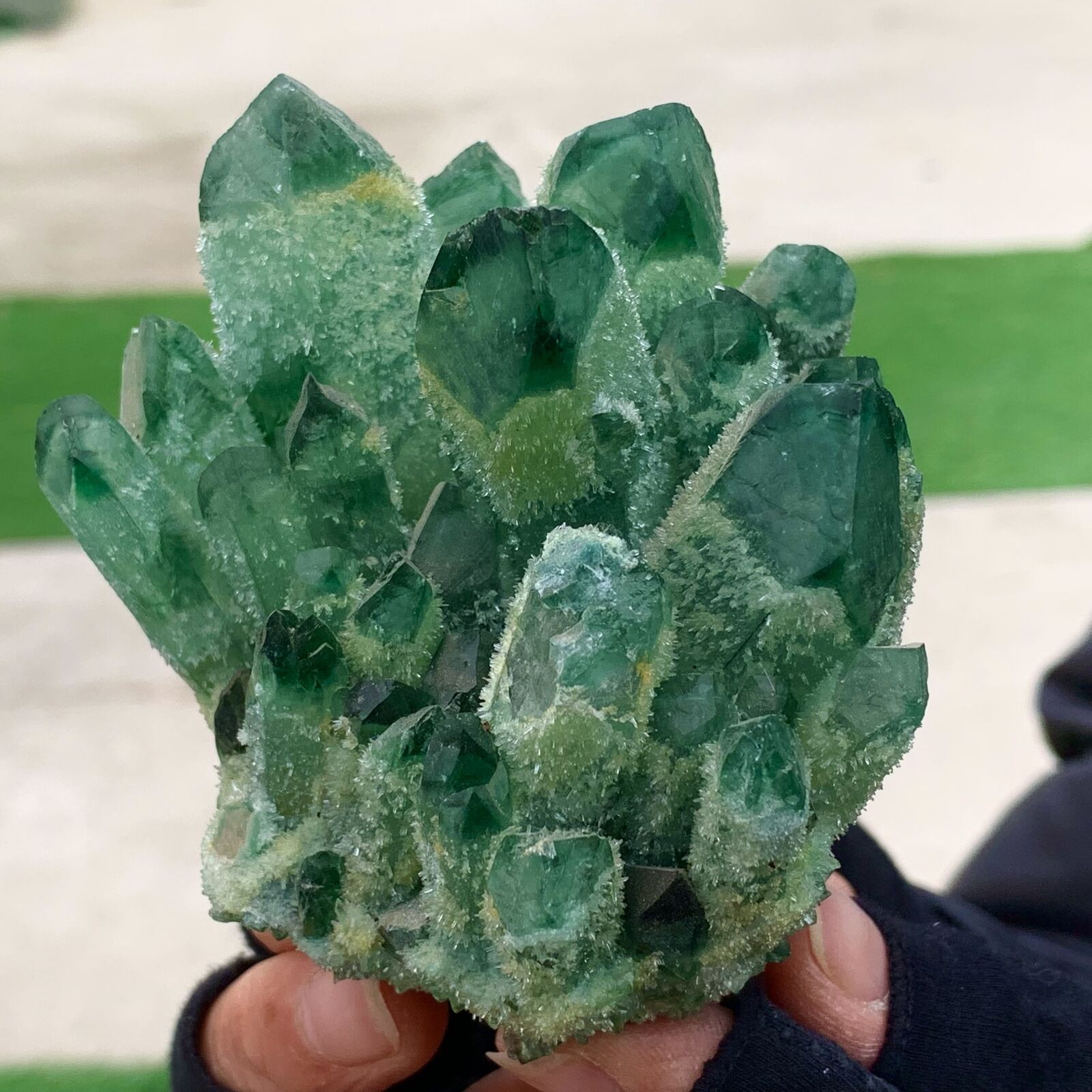 405G New Find green PhantomQuartz Crystal Cluster MineralSpecimen