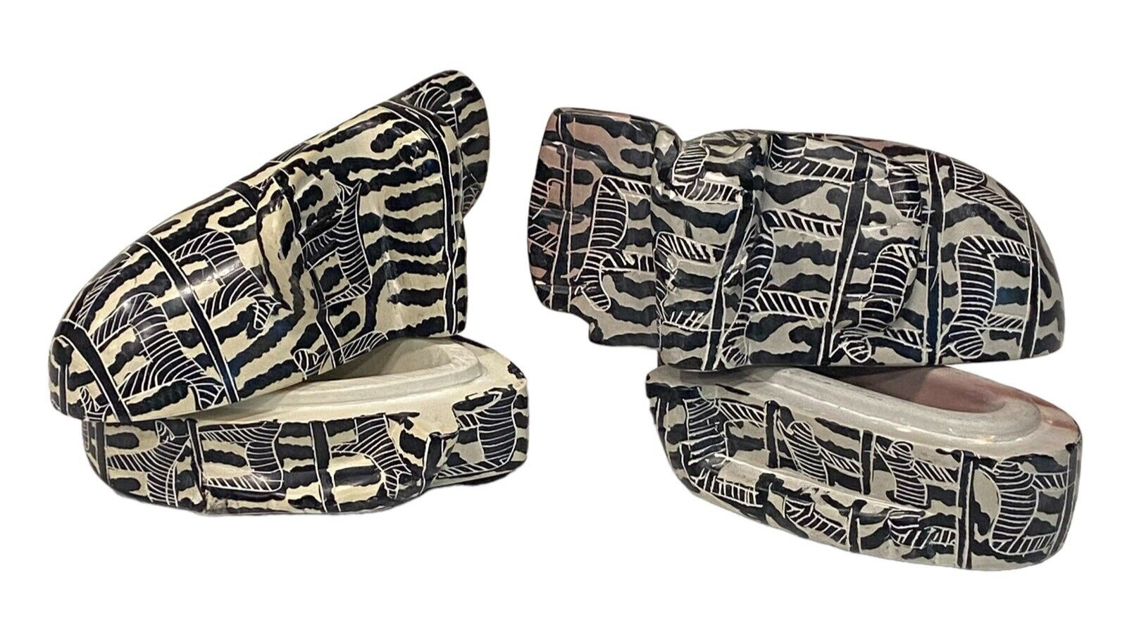 2 Vtg Hand Carved Kenya Africa Elephant Black Stripes Soapstone Trinket Boxes