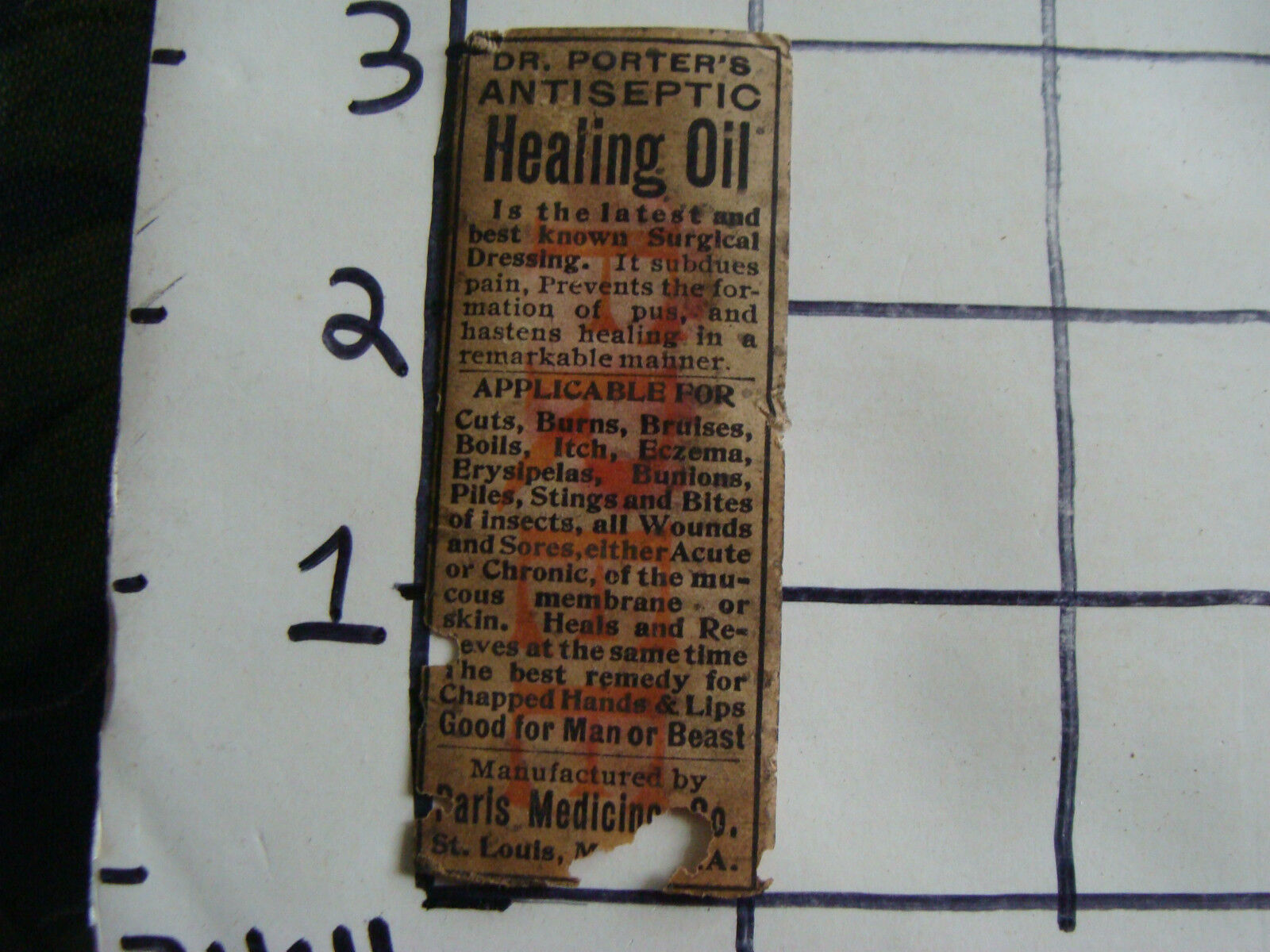 Original Medicine label: EARLY--DR. PORTER'S Healing Oil, St. Louis MI, 