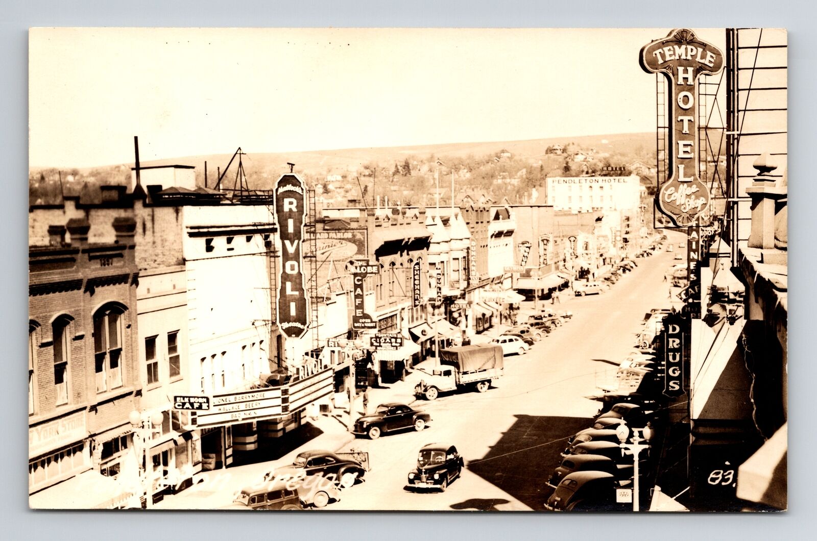 Pendleton OR-Oregon RPPC, Rivoli Theatre, Temple Hotel, Vintage c1930 Postcard